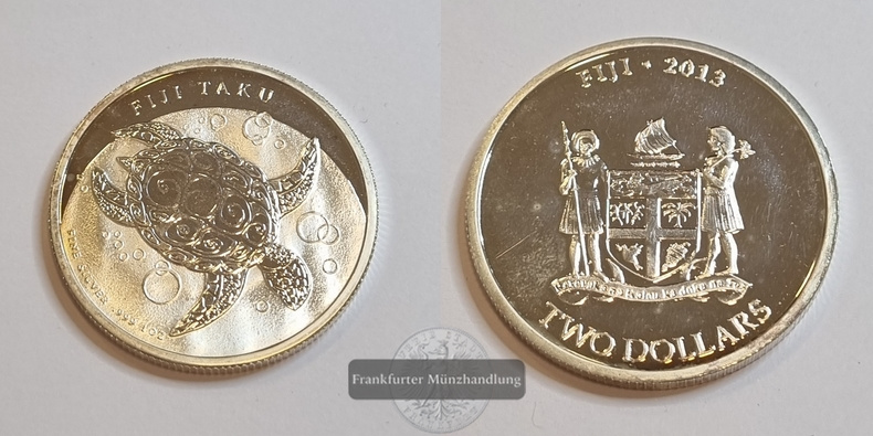  Fiji,  2 Dollar 2013 Sea Turtle FM-Frankfurt  Feinsilber: 31,1g   