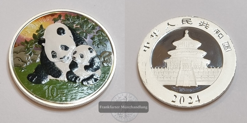  China  10 Yuan  2024  Panda  Koloriert FM-Frankfurt  Feinsilber: 29,97g   