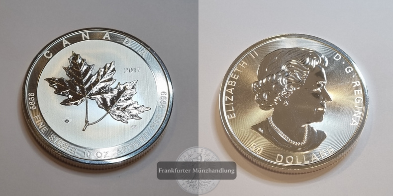  Kanada 50 Dollars 2017 Doppeltes Ahornblatt FM-Frankfurt Feinsilber: 310,79g   