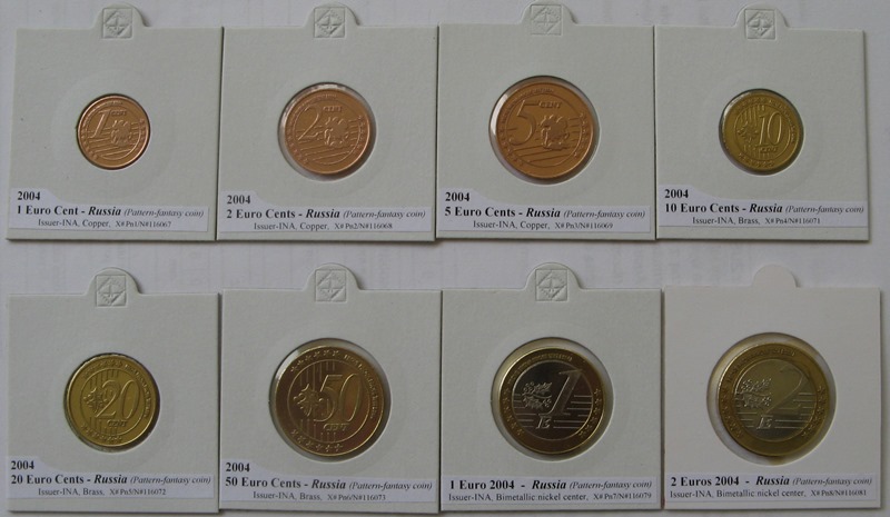  2004, Russia, set from 1 eurocent to 2 euros, set 8 pcs coins-pattern-esai-prova (mintage:7000 sets)   