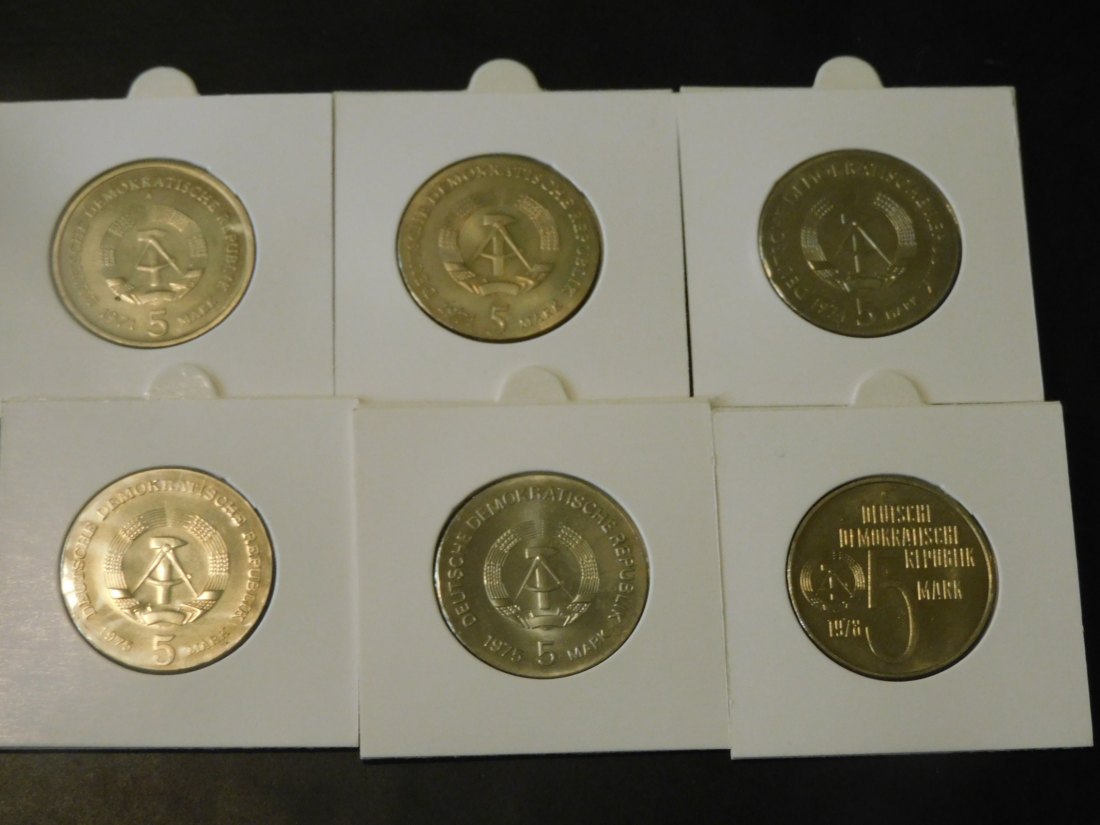  GERMANY 6X 5 MARK 1971[2]-74-75[2]-78 DDR.GRADE-PLEASE SEE PHOTOS.   