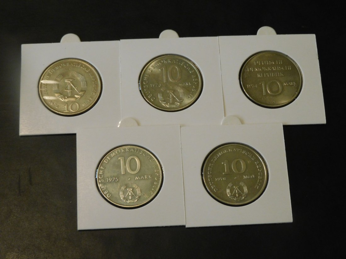  GERMANY 5X 10 MARK 1972-73-74-75-78 DDR.GRADE-PLEASE SEE PHOTOS.   