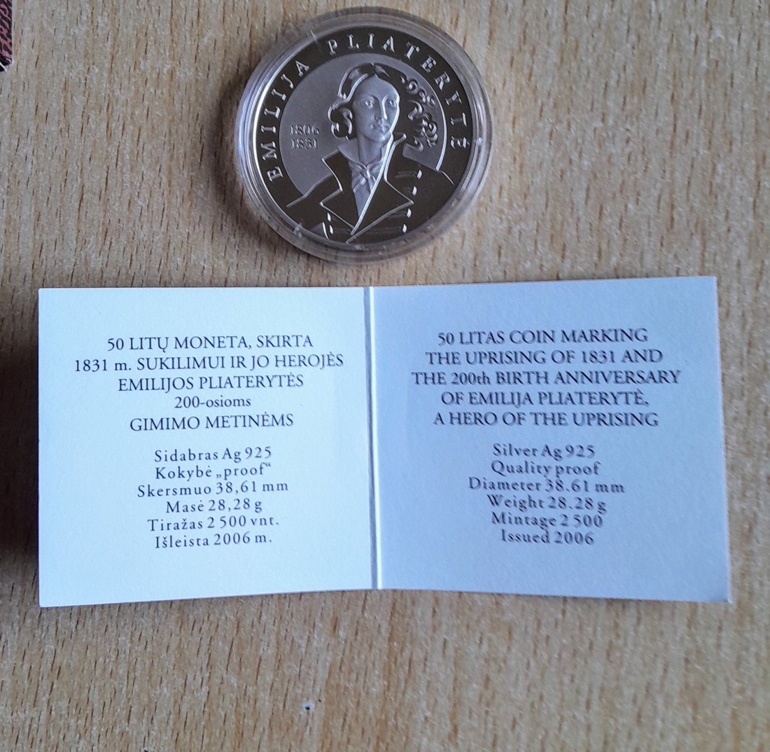 50 Litu 2006 PP Emila Pliatery Original Kapsel+Zertifikat+Verpackung RAR