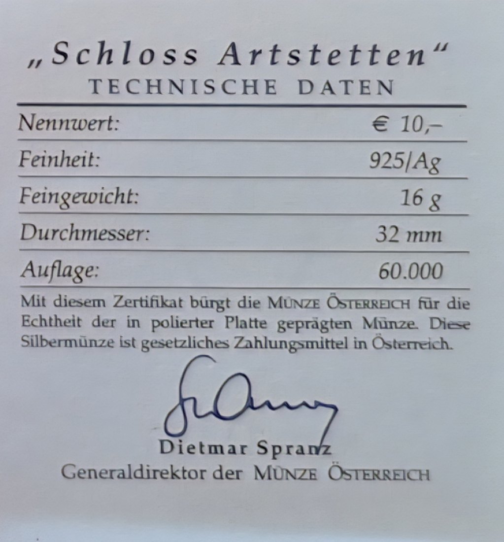  10 Euro Österreich 2004 925er Silber 16g Feingewicht ex 60.000   