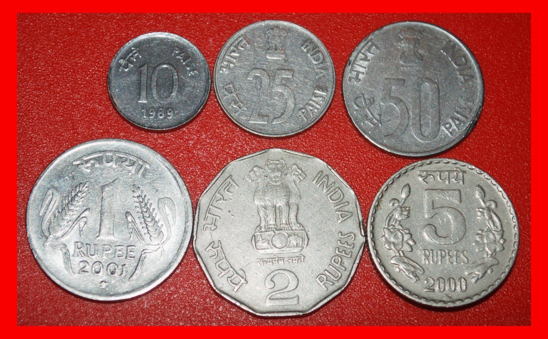  Ⰶ TYPE SET OF 6 COINS (1988-2007): INDIA ★ 10-25-50 PAISE 1-2-5 RUPEES!★LOW START ★ NO RESERVE!   