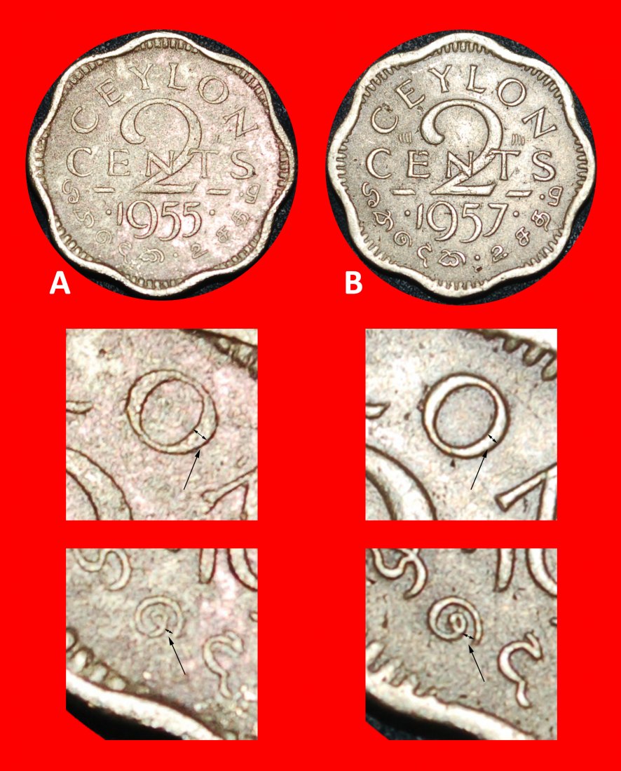 Ⰶ GREAT BRITAIN & INDIA: CEYLON ★ 2 CENTS 1955, 1957! 2 DISCOVERY COINS! ★LOW START ★ NO RESERVE!   