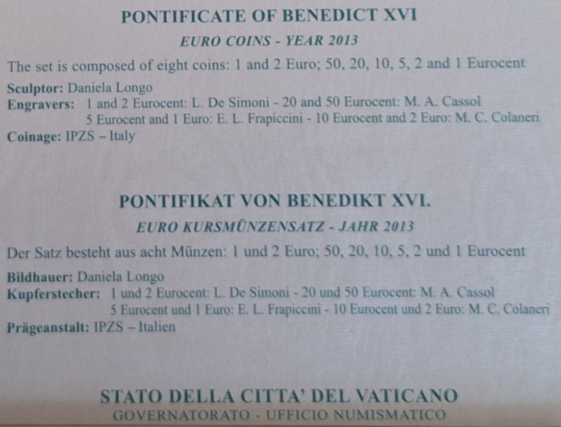  KMS 3,88 Euro Vatikan 2013 Papst Benedikt XVI   
