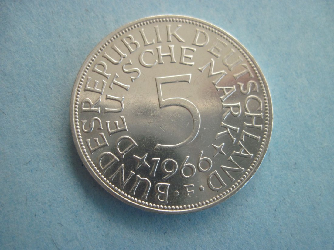  5 DM 1966 F Silberadler J 387 Erhaltung vz   