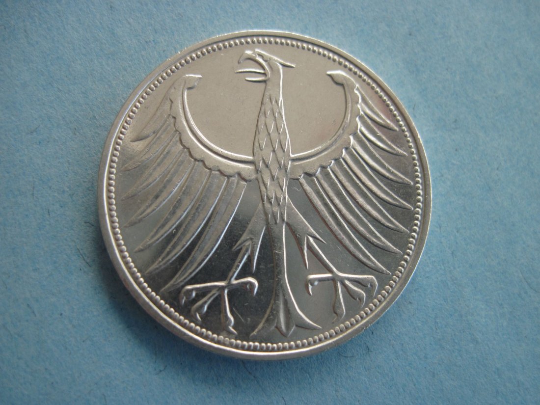  5 DM 1966 F Silberadler J 387 Erhaltung vz   
