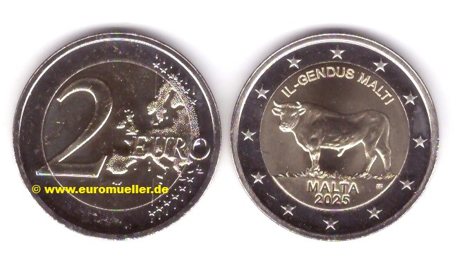 Malta 2x 2 Euro Gedenkmünzen 2025...Mdina + Ochse...unc.   