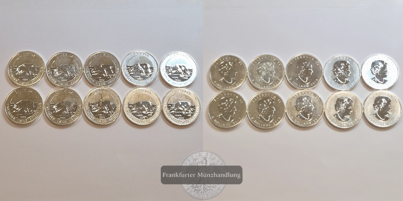  Kanada 8 Dollar 2013 Eisbär 1 1/2 Oz. (10 Münzen LOT) FM-Frankfurt Feinsilber: 466,5g   