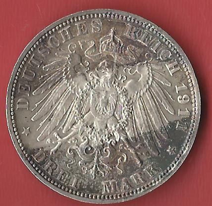  3 Mark Bayern Luitpold 1911 Koblenzer Muenzen Studio Münzankauf Koblenz Frank Maurer AL 816   