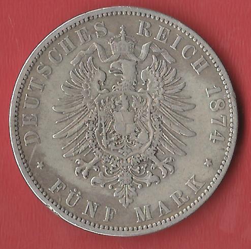  5 Mark Wilhelm I 1874 A Koblenzer Muenzen Studio Münzankauf Koblenz Frank Maurer AL 838   