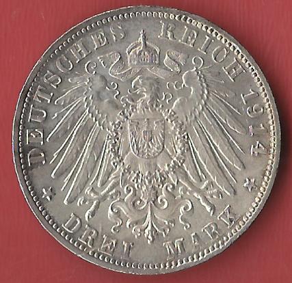  3 Mark Bayern Ludwig 1914 vz-st Koblenzer Muenzen Studio Münzankauf Koblenz Frank Maurer AL 819   
