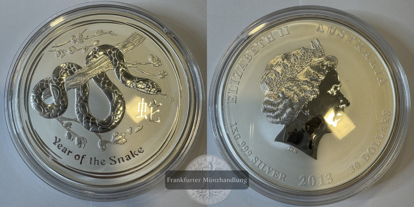  Australien 30 Dollar 2013 Snake/Schlange FM-Frankfurt KM#2099 Feinsilber: 1.000g   