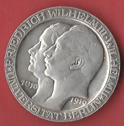  3 Mark Uni Berlin 1910 vz-st Koblenzer Muenzen Studio Münzankauf Koblenz Frank Maurer Al 823   