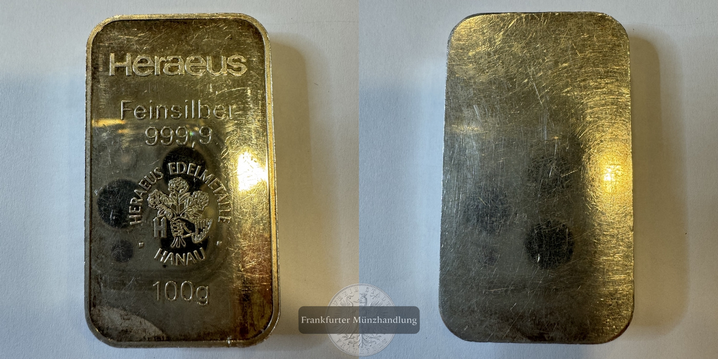  Deutschland Silberbarren 100g Heraeus  FM-Frankfurt   Feinsilber: 100g   