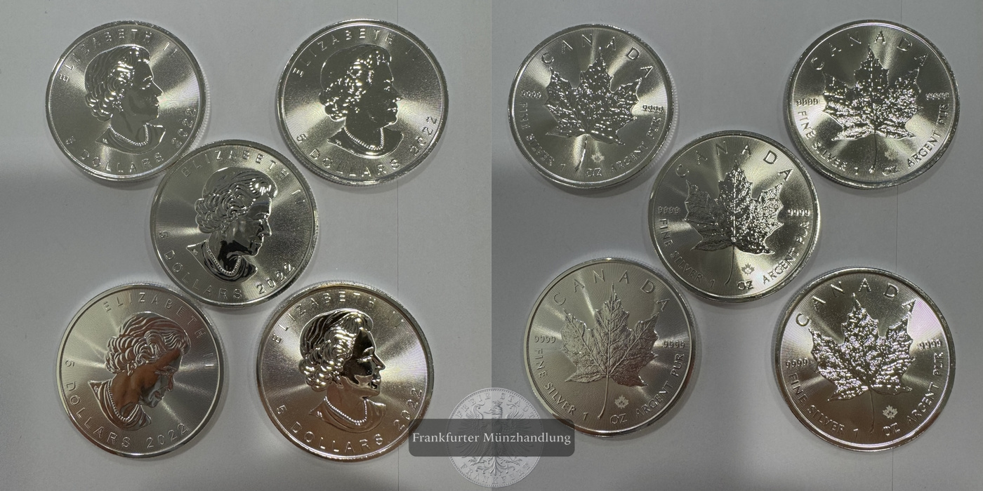  Kanada 5x 5 Dollar  2020  Maple Leaf   FM-Frankfurt  Feinsilber: 155g   