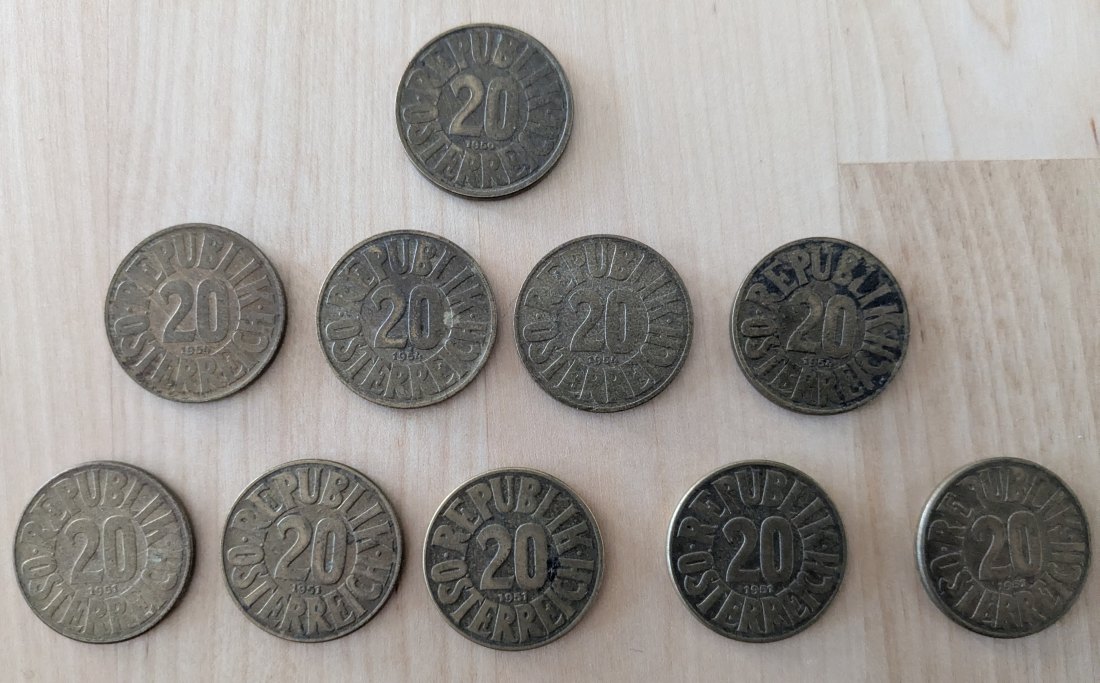 10 x 20 Groschen 1950 1951 1954