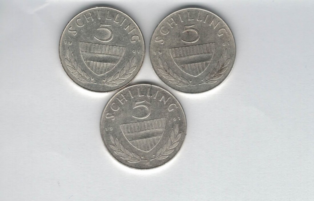  5 Schilling 1961 3 Stk silber á 3,32 fein Österreich Spittalgold9800 /1054   