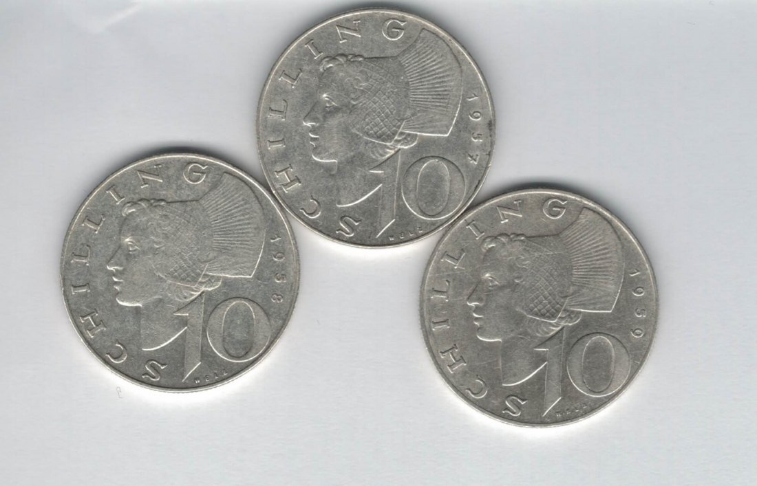  10 Schilling 1957 1958 1959 Ag silber á 4,8g fein Österreich 2. Republik Spittalgold9800 (4785)   
