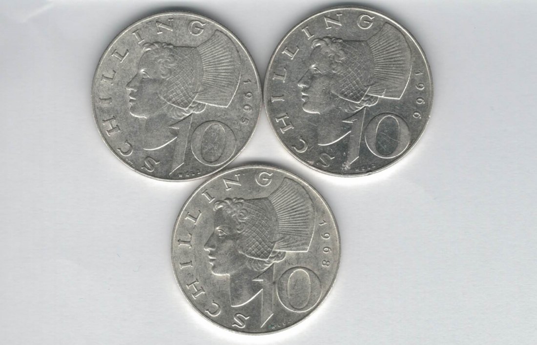  10 Schilling 1965 1966 1968 Ag silber á 4,8g fein Österreich 2. Republik Spittalgold9800 (4785)   