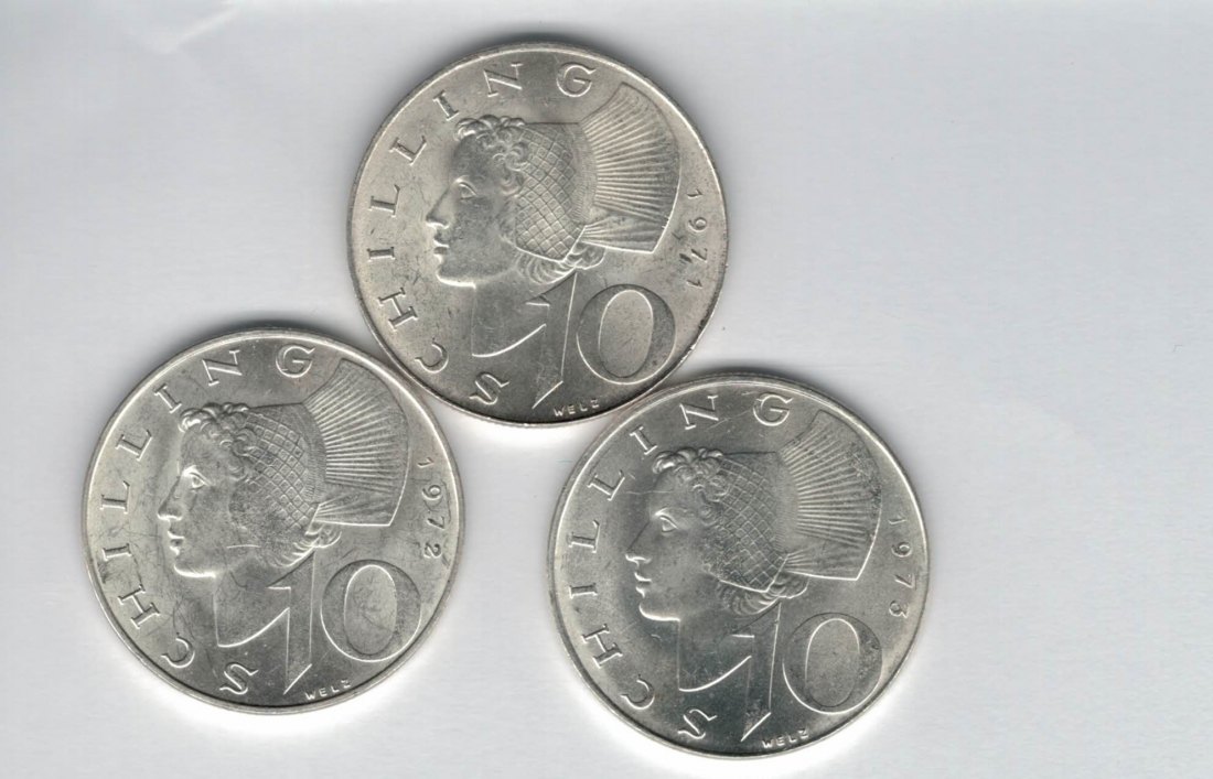  10 Schilling 1971 1972 1973 Ag silber á 4,8g fein Österreich 2. Republik Spittalgold9800 (4785)   