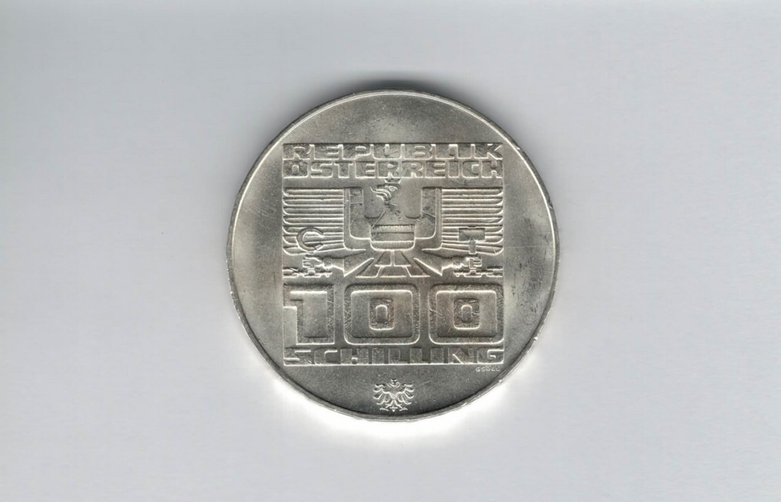  100 Schilling 1976 Winterolympiade Innsbruck Stadtturm Hall silber 15,36g fein Österreich (01914/6)   