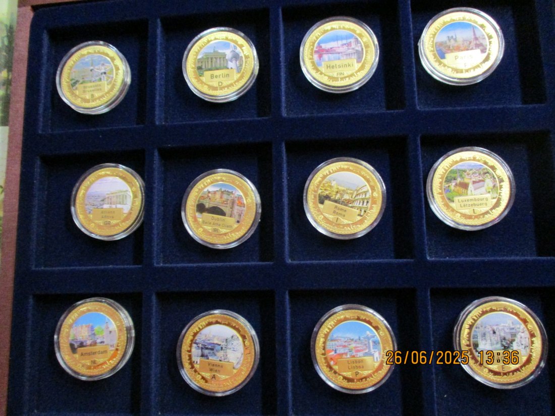  Lot - Sammlung Medaillen Hauptstädte der EU mit Box 670g   