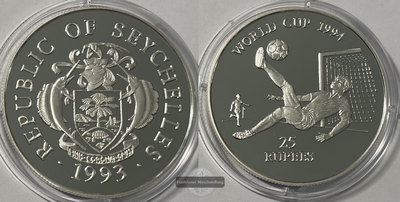  Seychellen  25 Rupien  1993 - 1994 World Cup Km#67 FM-Frankfurt   Feingewicht: 29,10g   