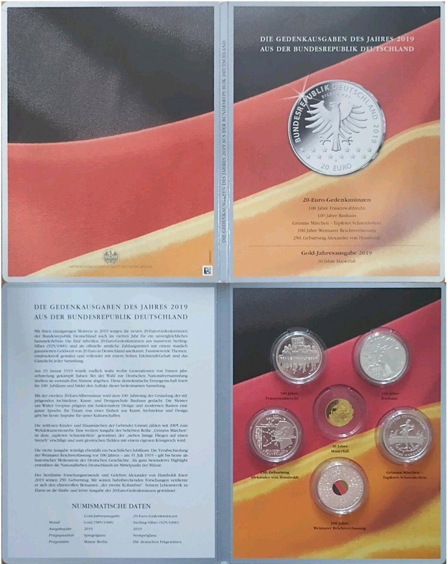  Deutschland 20 Euro Gedenkmünzensatz 2019 stempelglanz - Nur Silber!   