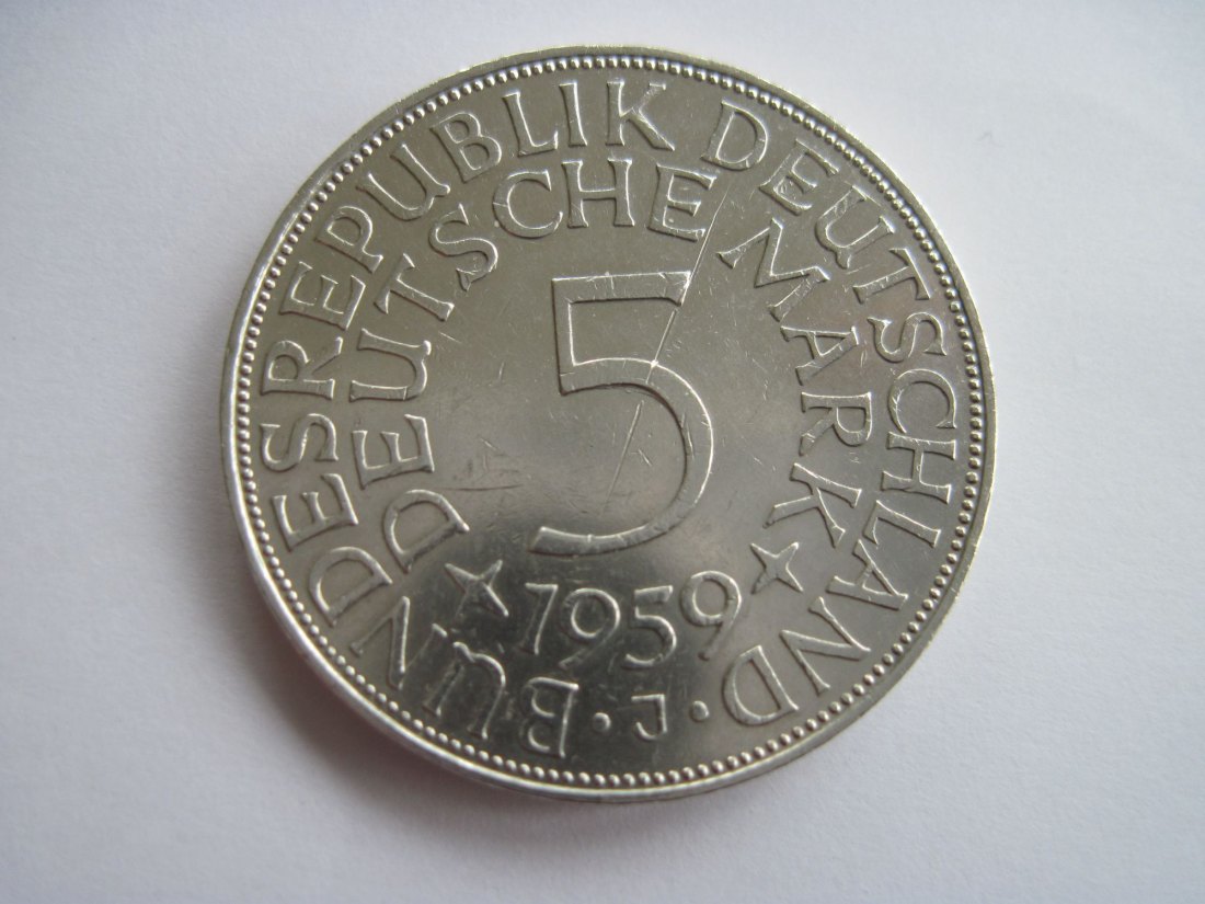  5 DM 1959 J alte Deutsche Mark, Silberadler, Heiermann   