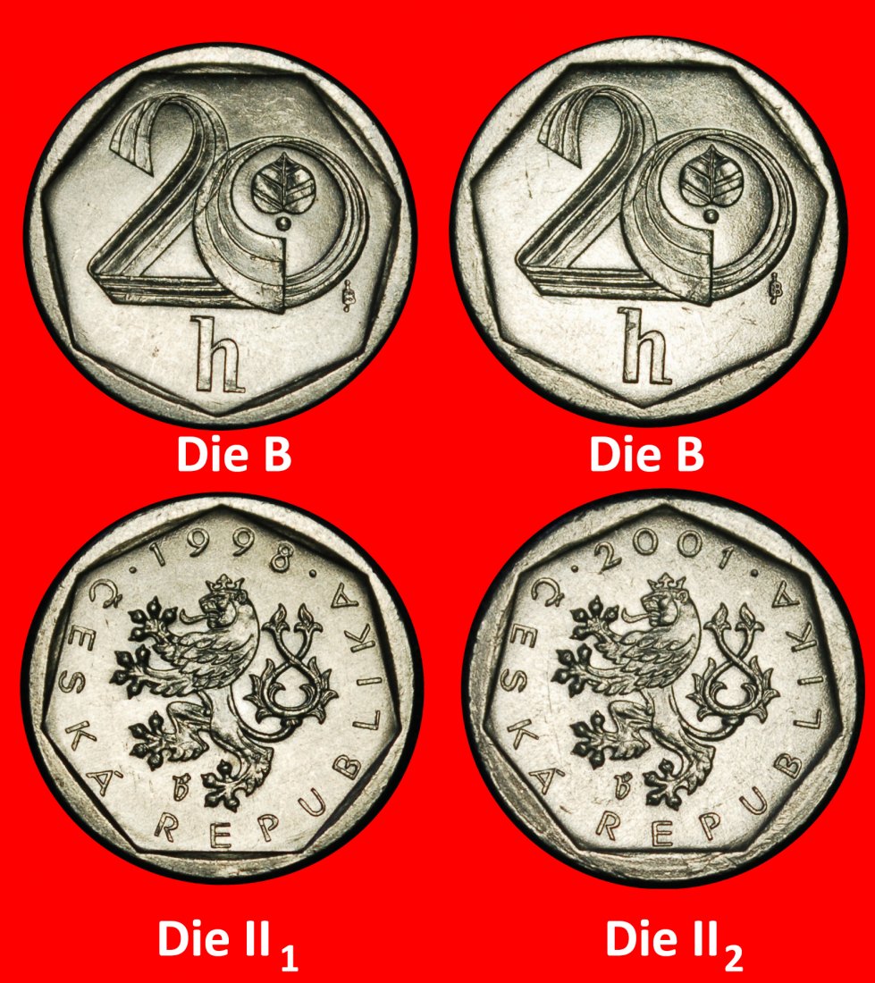 Ⰶ LION (1993-2003): CZECHIA ★ 20 HELLERS 1998, 2001 2 DISCOVERY COINS! MINT ★LOW START ★ NO RESERVE!