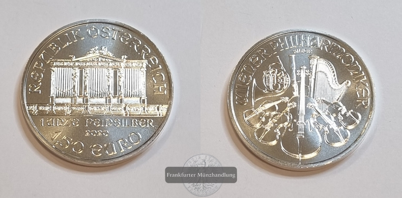 Österreich 1,50 Euro Wiener Philharmoniker 2020 FM-Frankfurt  Feinsilber: 31g   