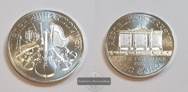  Österreich 1,50 Euro Wiener Philharmoniker 2020 FM-Frankfurt  Feinsilber: 31g   
