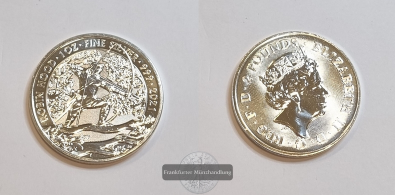  Großbritannien 2 Pounds 2021 Robin Hood  FM-Frankfurt  Feinsilber: 31,1g   