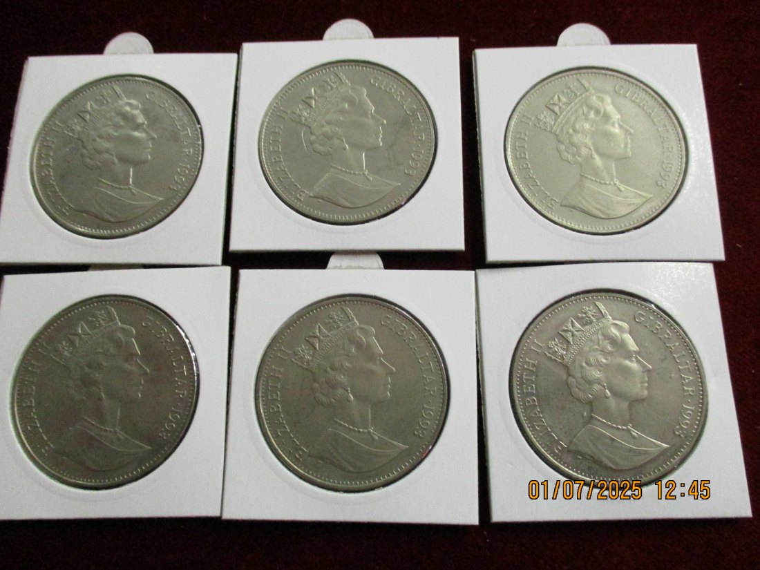  Lot - Sammlung 6 x 1 Crown 1993 Gibraltar - 170,4g /X1   