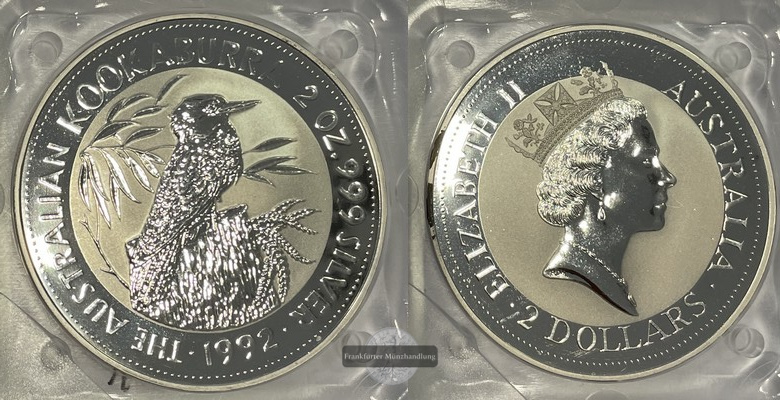  Australien 2 Dollar 1992 Kookaburra KM#179 FM-Frankfurt  Feinsilber: 62,2g   