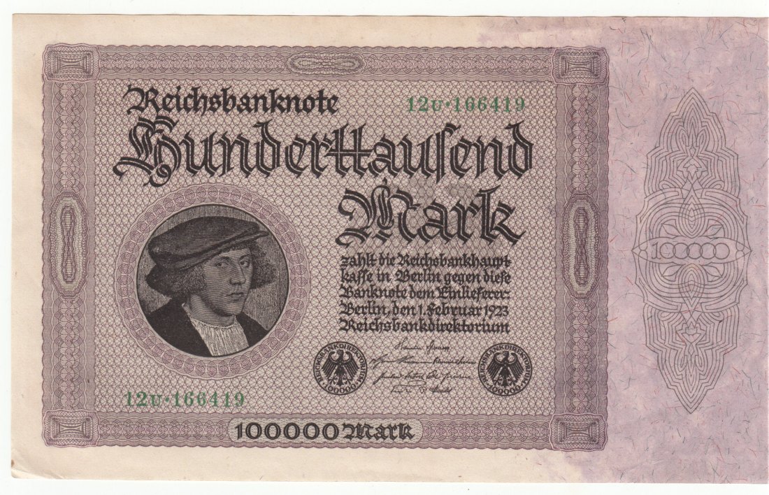 Ro. 82 d, 100000 Mark 01.02.1923, leicht gebrauchte Erhaltung II