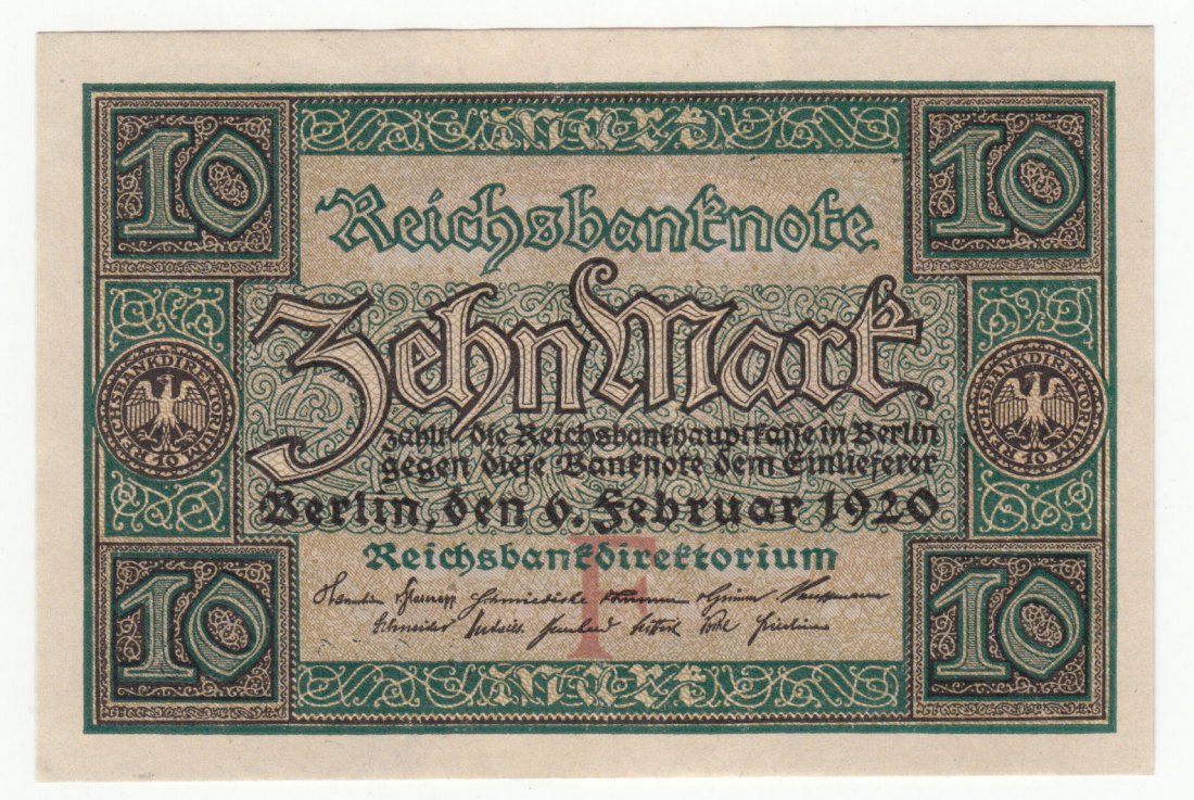 Ro. 63 a, 10 Mark 1920, S.3524056, kassenfrische Erhaltung I