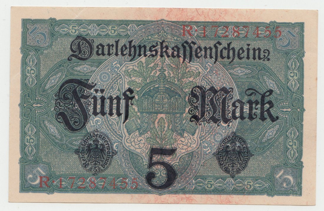  Ro. 54 c, 5 Mark vom 01.08.1917, R.17287455, kassenfrische Erhaltung I   