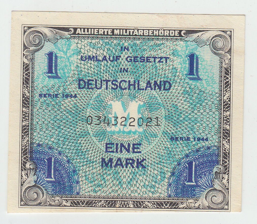 US-Druck, Ro. 201 a, 034322021, 1 Mark 1944, fast kassenfrisch I-