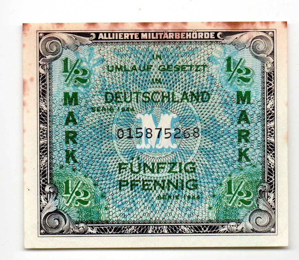 US-Druck, Ro. 200 a, 1/2 Mark 1944, fast kassenfrisch I-
