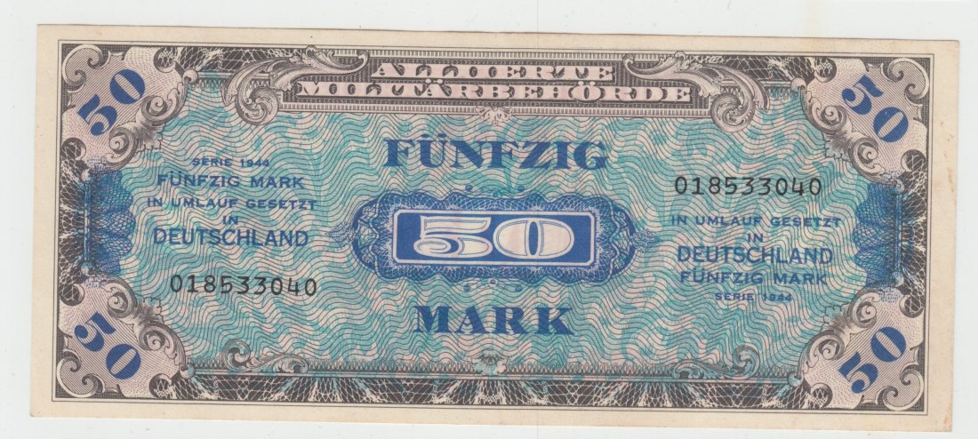 US-Druck, Ro. 205 a, 50 Mark 1944, 018533040, kassenfrisch I