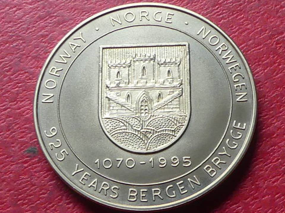  Münze 5 ECU Norwegen 1995 Cu-Ni Hanse Tysken-Brygge Bergen   