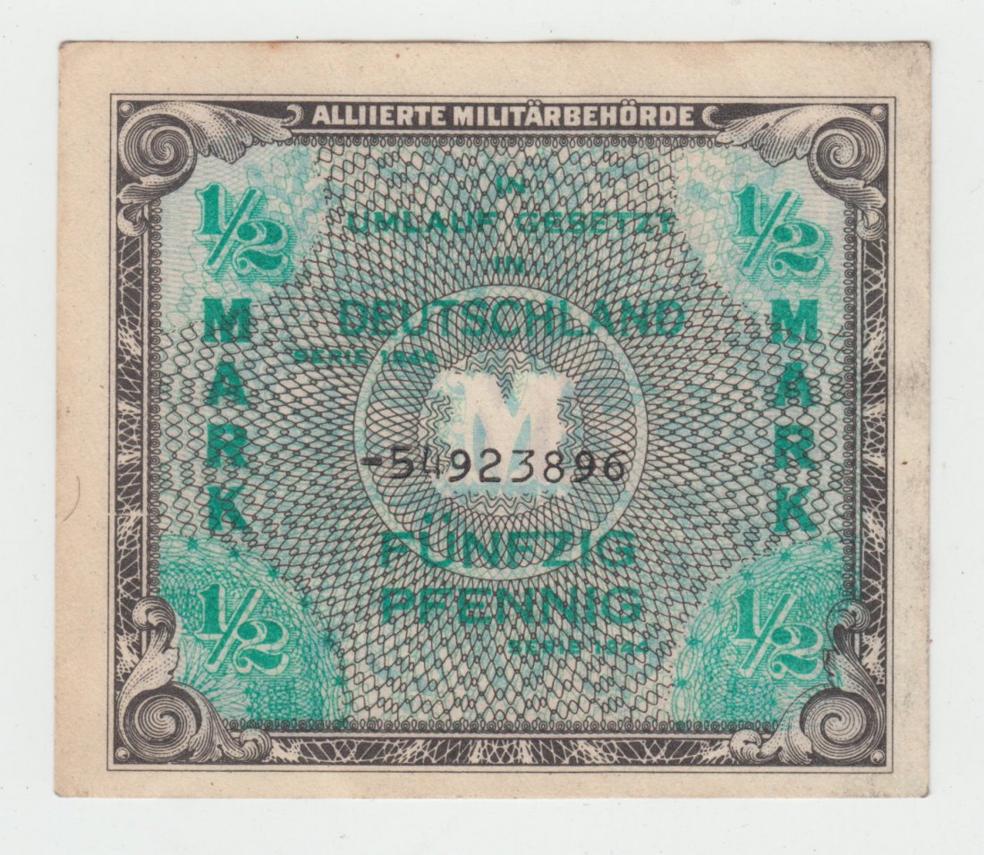 UDSSR-Druck, Ro. 200 c, 1/2 Mark 1944, leicht gebraucht bis gebraucht II-III
