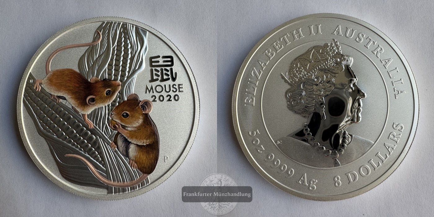  Australien 8 Dollar Jahr der Maus 2020 FM-Frankfurt Feinsilber: 155,5g   