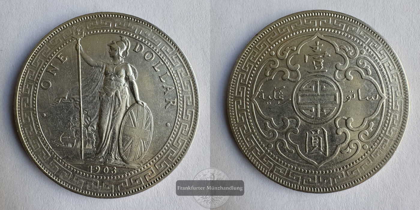  Großbritannien 1 Dollar 1903 Britischer Trade Dollar FM-Frankfurt KM#T5 Feinsilber: 24,26g   