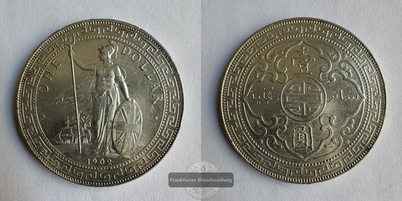  Großbritannien 1 Dollar 1902 Britischer Trade Dollar FM-Frankfurt KM#T5 Feinsilber: 24,26g   