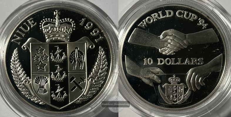  Niue  10 Dollar  1991  Fußballweltmeisterschaft - Händedruck     FM-Frankfurt     Feinsilber: 31,5g   